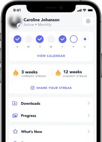 app screen with calendar and streaks